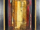 une peinture à l'huile représentant un cadre noir avec un tableau jaune et rouge