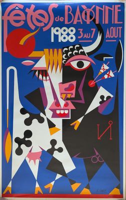 an image of a poster for a concert with a cow and a man