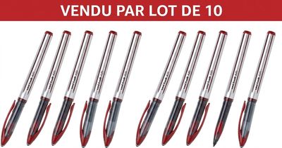 a set of five pens with a red tip and a black tip