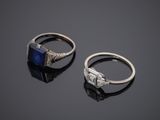 a pair of sapphire and diamond rings