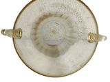 a glass bowl with a gold rim on a white background