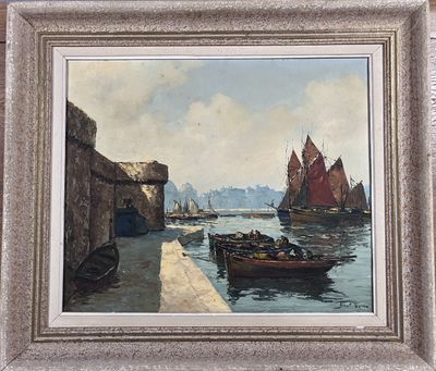 Albert BERRE (?) "Retour de pêche à CONCARNEAU" HST (46x54cm…