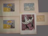 four framed pictures of a woman with a hat and umbrella