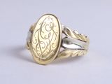 a gold ring with a picture of a bird on it