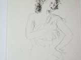 a drawing of a woman in a dress on the wall