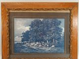 framed picture of a painting of a landscape with sheep in the foreground