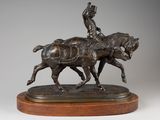 statue en bronze représentant un homme à cheval accompagné d'un autre homme à cheval