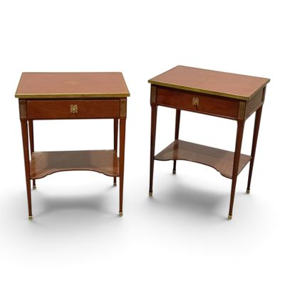 paire de tables de chevet françaises à incrustations de laiton, fin du XIXe siècle