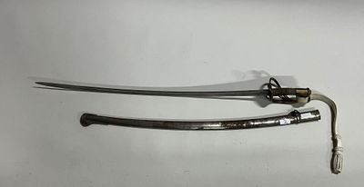two swords on a white surface with a black handle