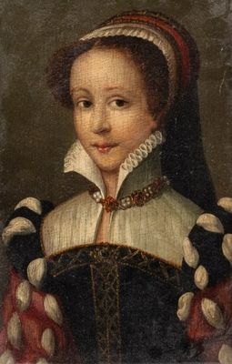 portrait of a young girl in a red and black dress