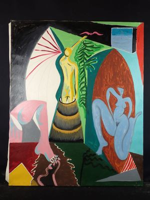 painting of a painting of a woman and a man in a room