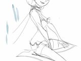 drawing of a woman sitting on a surfboard with a cat on it