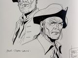sketches of two men in pirate hats and ties, one with a beard and the other with a hat