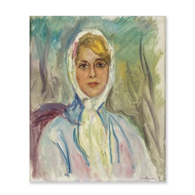 an image of a painting of a woman wearing a scarf