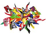 a pile of assorted candy on a white surface
