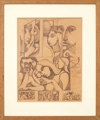 une image représentant un dessin d'un homme et d'une femme devant un miroir