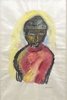 une image représentant un tableau d'une personne portant une chemise rouge