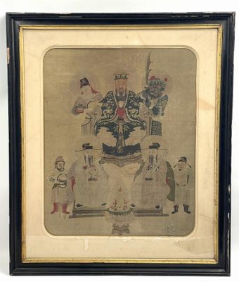 an old picture of a painting of a man holding a sword