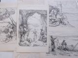 several drawings of people and animals are shown on a table