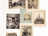 many pictures of old buildings and buildings on the wall