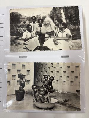 two black and white photos of a group of people sitting on a bench