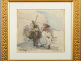 une image représentant un tableau où l'on voit un homme à cheval en compagnie d'une femme