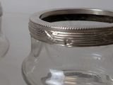 pair of antique silver plated glass vases with silver rims