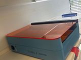 a blue and red box sitting on top of a white counter