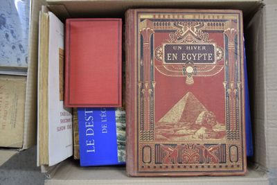 de nombreux livres dans une boîte en carton posée sur le sol