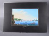 an image of a painting of a harbor scene with boats in the water