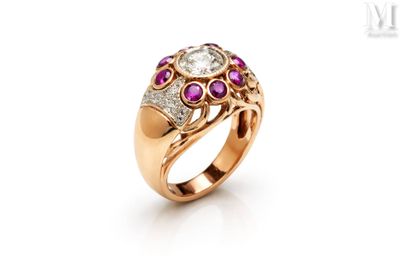 Bague or diamants et rubis Bague bombée en or jaune et or gr… - Photo 1