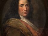 un tableau représentant un homme vêtu d'un manteau marron à col blanc
