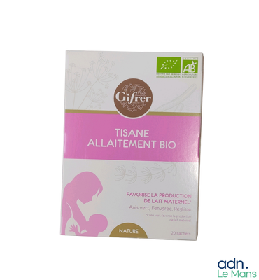 une boîte sur laquelle est apposée une étiquette portant la mention « tisane allatment bio »