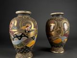 pair of japanese vases decorated with images of women and men