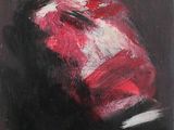 une peinture à l'huile représentant un chapeau rouge et blanc sur fond noir