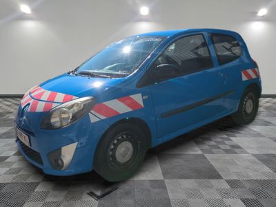 a small blue car with a red and white stripe on the side