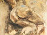 an image of a painting of a nude woman sitting on a rock