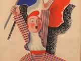 affiche représentant un homme tenant un drapeau français dans ses mains