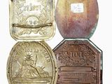 three different types of antique metal items are displayed on a white background