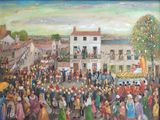 a painting of a large crowd of people in a town