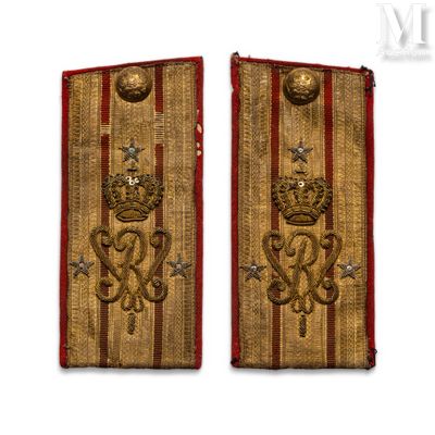 two gold and red military badges with a crown on each of them
