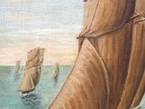 a painting of a sailboat sailing in the ocean