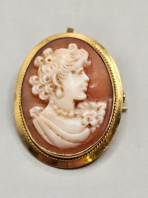 a close up of a picture of a woman ' s face in a broocher