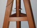 a wooden table with a clock on top of it