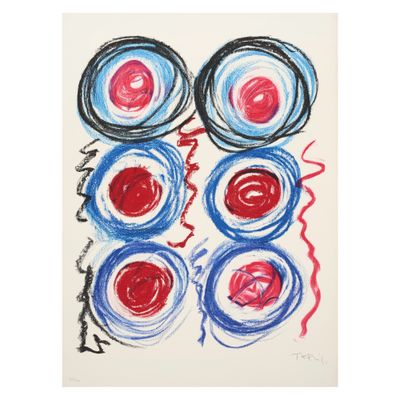 une image représentant un tableau composé de cercles aux couleurs rouge, blanc et bleu