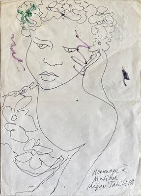 un dessin représentant une femme avec des fleurs sur la tête