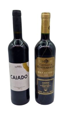two bottles of wine sitting next to each other on a white surface