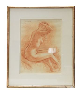 une image représentant le dessin d'une femme nue assise à genoux