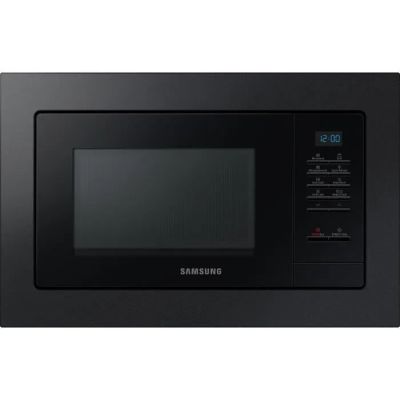 a close up of a black microwave oven on a white background