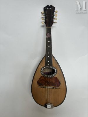 an old mandolin hanging on a wall in a room